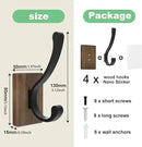 Wood Wall Hooks for Hanging - 4 Pack Hooks Wall Mounted, Wooden Rustic Farmhouse Heavy Duty Towel Hooks, Hooks for Coats, Towel, Hat, Keys, Purse, Bag and Robe by CozyNest Decor