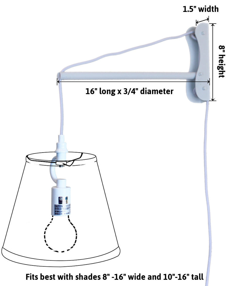 18"W MAST Plug-In Wall Mount Pendant 1 Light White Cord/Arm Textured Oatmeal Shade