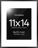 Homeforia Black 11x14 Picture Frame, High End Metal 11x14 Poster Frames with Mat 8x10, 11 x 14 Black Frame Matted to 8 x 10 inch Photo, 11 by 14 Thin Hanging Frames, Tempered Glass, Wall Kit, Set of 1 by CozyNest Decor