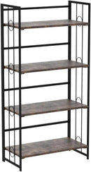 4NM No Assembly 4 Tiers Folding Bookshelf, 47.2" H Foldable Storage Shelves Vintage Bookcase Standing Racks Study Organizer Home Office - Rustic Brown Black by CozyNest Decor
