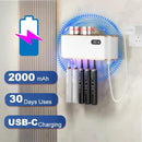 UV Toothbrush Sanitizer Holder for 4 | Wall Mounted Toothbrush Holder for Bathroom with Fan Drying | USB Rechargeable Toothbrush Cleaner & Sterilizer, No Drill Install, Modern Design (White Ⅱ) by CozyNest Decor
