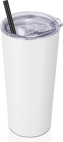 VEGOND 20oz Tumbler Bulk with Lid and Straw 1 Pack, Stainless Steel Vacuum Insulated Tumbler, Double Wall Coffee Cup Travel Mug, White by TinyTreasures Baby Boutique
