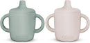 Silicone Sippy Cups with Easy Grip Transition Handles and a Soft Spout. A Non Toxic No Spill Unbreakable Training Cup. 150ml/5oz |2-PACK Green and Sandy Shore| by TinyTreasures Baby Boutique