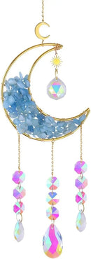 Crystal Suncatcher Hanging Moon Sun Light Catcher with Glass Prisms for Window Natural Kyanite Crystal Decor Home Indoor Making Rainbows