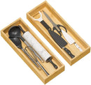 Kitchen Drawer Organizer Tray, Stackable Bamboo Deep Drawer Organizer for Large Silverware, Utensils, Cutlery, Flatware,Junk Drawer, Dresser, Bathroom, 17" x 6" x 2.5" (Set of 2) by CozyNest Decor