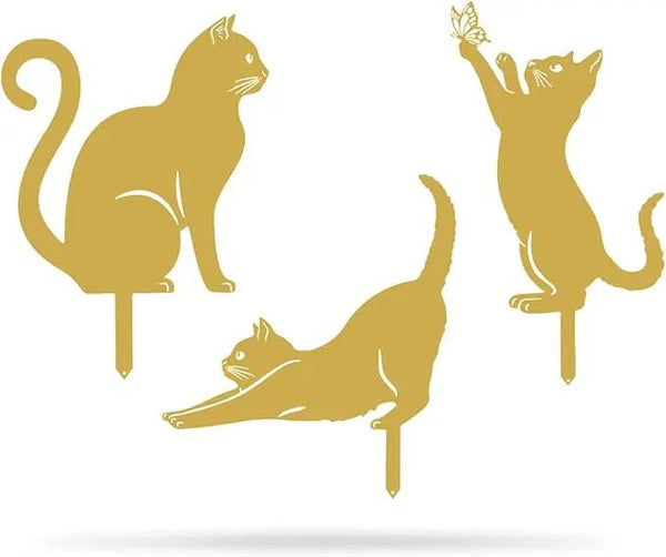 RealSteel I 3 Pack Steel Cat Garden Decor I Outdoor Yard Decorations I Gift for Cat Lovers I Lawn Ornaments and Statues I Garden Signs Decorative Outdoor - Gold, photo 2 of 9