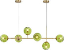 KCO Lighting 6 Green Glass Pendant Lights Kitchen Island Mid Century Modern Globe Sputnik Chandelier Brushed Gold Linear Island Light Fixture for Dining Room by CozyNest Decor