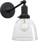 PERMO Industrial Vintage Sconces Slope Pole Single Sconce with 6.7" Oval Dome Clear Glass Shade Matte Black Wall Sconce Wall Mount Light Fixture for Bathroom Bedroom Entryway Home Office Kitchen by CozyNest Decor