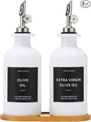 HOMCDALY Olive Oil Dispenser for Kitchen, 11.8oz Glass kitchen Dispenser Bottle, White Oil&Vinegar Cruet Set, Leakproof Oil Bottle for Cooking| Set of 2 (11.8oz – White)
