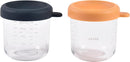 BEABA 2 Pack Glass Baby Food Jars with Soft Silicone Air Tight Lids, 8 oz Glass Storage Containers with Lids, Microwave and Freezer Safe Containers, Midnight by TinyTreasures Baby Boutique