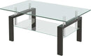 Glass Coffee Table Rectangle Living Room Center Table, with Tempered Glass Tabletop Black Metal Leg,for Living Room and Office (Dou-Clear Glass) by CozyNest Decor