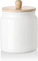 Sweejar Ceramic Kitchen Canisters, Porcelain Food Storage Jar with Airtight Seal Wooden Lid, Home Container Serving for Coffee Beans, Tea-leave, Sugar, Salt and More (White, XS(6.8 FLOZ)) by CozyNest Decor