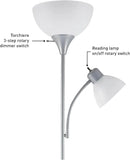GLOBE Electric 67134 72" Torchiere Floor Lamp and Adjustable Reading Light, Silver, Frosted Shade, Dual Rotary Switch, 3-Step Dimming, Modern Lighting for Living Room or Office, Timeless by CozyNest Decor