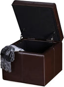 Adeco 17.7" Leather Cube Storage Brown Ottomans for Living Room by CozyNest Decor