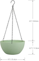 10 inch Hanging Planters for Outdoor Indoor Plants with Drainage Holes and Chain, 2 Pack Round Hanging Flower Pots for Garden Home Porch Decor,Green by CozyNest Decor