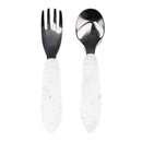 Bumkins Toddler Utensils, Kids Size Fork and Spoon Set, Silicone and Stainless-Steel Training Silverware, Angled Forks/Sporks Feeding, Children Hold Learning to Eat, 18 Mos Up, Vanilla Sprinkles by TinyTreasures Baby Boutique