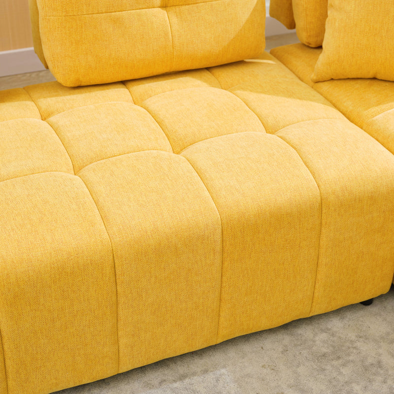 91.73" L-shaped Sofa Sectional Sofa Couch with 2 Stools and 2 Lumbar Pillows for Living Room, Yellow