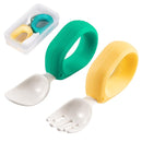 Baby Self Feeding Training Spoon and Fork Set with Travel Case, BPA-Free Cute Circle Toddler Training Utensils, Silicone/ABS Great Tableware Set Spoons Fork for Kids(Deep Green & Light Yellow) by TinyTreasures Baby Boutique