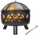 Red Mountain Valley 24'' Outdoor Wood Burning Fire Pit with Spark Screen, Fire Poker, Cover, 2-in-1 Functionality Cross-Woven Steel Fire Pits for Outside, Outdoor Fireplace for Camping,Patio,Backyard by GreenHaven Gardens