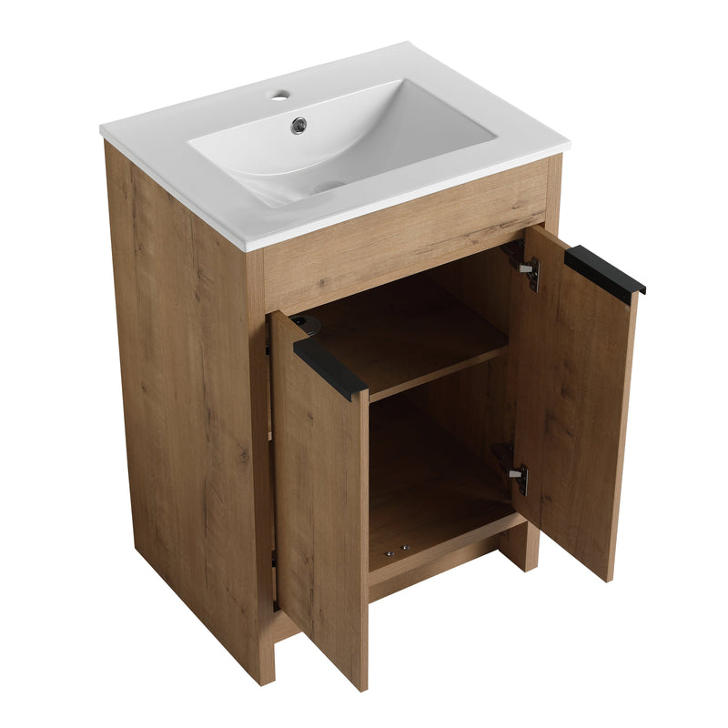 24" Freestanding Bathroom Vanity with White Ceramic Sink & 2 Soft-Close Cabinet Doors ((KD-PACKING),BVB02424IMO-G-