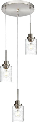 3-Light Contemporary Pendant Lighting with Clear Seeded Glass,Brushed Nickel Dining Room Chandelier Light Fixture Modern Kitchen Island Cluster Hanging Ceiling Pendant Lights for Sink Bar by CozyNest Decor