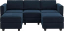 Belffin Modular Sectional Sofa with Double Chaise Velvet U Shaped Sofa Reversible Sectional Couch with Storage Blue by CozyNest Decor