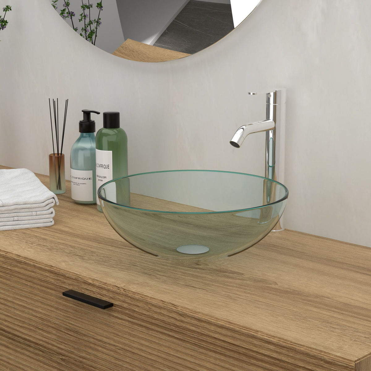 Artistic Tempered Glass Vessel Sink With Pop Up Drain, photo 16 of 32