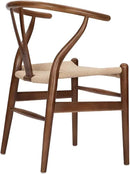 Wishbone Chair Natural Solid Wood Dining Chair/Hans Vegner Y Chair Rattan and Wood Accent Armrest Chairs (Ash Wood - Walnut 2 Chairs) by CozyNest Decor