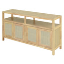 Bohemian Style Rattan Buffet Storage Cabinet with Solid Wood Frame