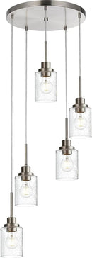 5 Light Farmhouse Pendant Lighting for Kitchen Island,Brushed Nickel Dining Room Cluster Pendant Light Fixtures Hanging Ceiling with Seeded Glass,Modern Pendant Light for Entrance Stairwell by CozyNest Decor