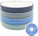 Elk and Friends Kids 6.7” Porcelain Divided Plates with Silicone Suction Sleeves | Suitable for Babies/Kids/Toddlers | Microwave & Dishwasher Safe | Non Slip | Snack Dishes | 4 Pack by TinyTreasures Baby Boutique