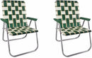 Lawn Chair USA - Outdoor Chairs for Camping. Made with Lightweight Aluminum Frames and UV-Resistant Webbing. Folds for Easy Storage 2- Pack (Charleston with Green Arms, Magnum) by GreenHaven Gardens
