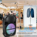 KOCASO Wireless Speaker Portable PA Karaoke System with 15" Subwoofer FM Radio Wired Microphone w/ DJ Lights Remote Control