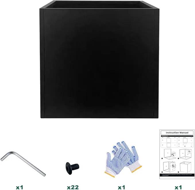 Galvanized Steel Black Planter Box Square 27.6 in Metal Large Planter Box Outdoor Indoor Huge Cube Heavy Duty Flower Pot Modern Commercial Residential for Patio, Deck, Yard, Garden, photo 2 of 5