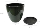 FixtureDisplays® Garden Green Plastic Round 11.8 Inches Diameter 11.8 Inches Tall Planter Resin Glazed Faux Ceramic Flower Pots Drainage Hole with Saucer Decorative Pot 15675-NF by CozyNest Decor