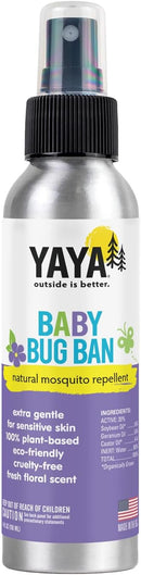 YAYA ORGANICS Baby Bug BAN – All-Natural, Proven Effective Repellent for Babies, Children and Sensitive Skin (4 Ounce Spray) by TinyTreasures Baby Boutique