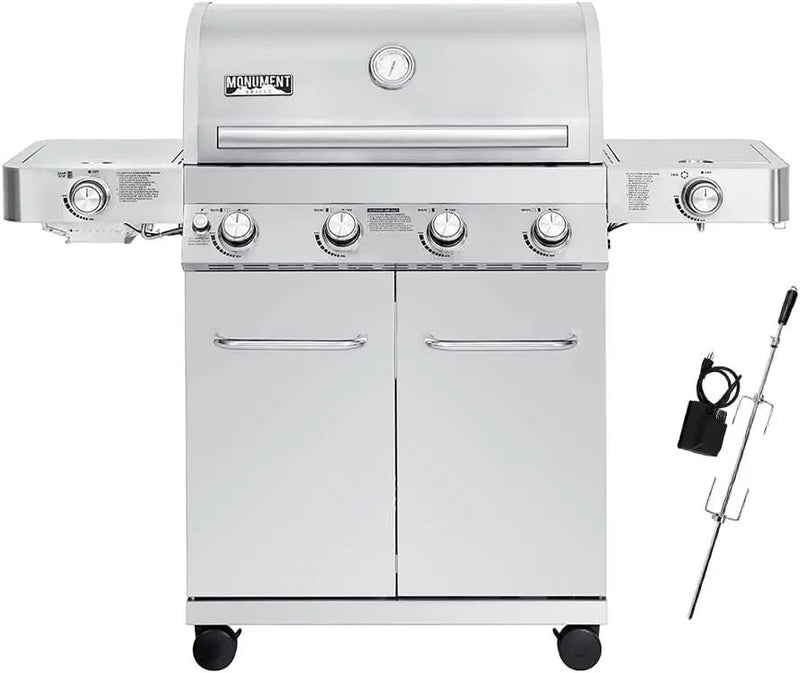Monument Grills Larger 4-Burner Propane Gas Grills Stainless Steel with Rotisserie Kit(2 Items)