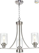 BONLICHT Contemporary Chandelier 3 Light Brushed Nickel Modern Lighting Fixtures Hanging Clear Glass Shades Pendant Light Classic Ceiling Lamp for Kitchen Dinging Room Living Room Bedroom Hallway by CozyNest Decor