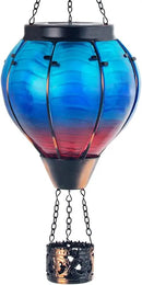 Starsoul Blue Hot Air Balloon Solar Lantern Glass Solar Hot Air Balloon Flickering Flame Hanging Garden Light Waterproof Solar Lamp Hot Air Balloon Garden Yard Farmhouse Decor by GreenHaven Gardens