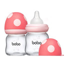YOHKOH Natural Glass Baby Bottle with Natural Response Nipple, Newborn Anti-Colic Baby Bottles, Wide Neck Mushroom Cap Baby Bottle, Clear (3.4oz (Pack of 2), Red) by TinyTreasures Baby Boutique
