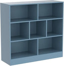 IOTXY Open Shelf Low Bookcase - Wooden 3-Tier Floor Standing Display Cabinet Organizer with Base, 7 Cubes Short Horizontal Bookshelf in Bright Blue by CozyNest Decor
