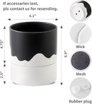 Nihow Self Watering Plant Pot: 6 Inch Ceramic Planter with Drainage Hole & Water Storage Plus for Indoor & Outdoor Plants - Cylinder Round Flower Pot for Succulent/Herbs/Violets - Black & Wave White by CozyNest Decor