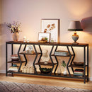 Tribesigns - Extra Long Narrow Sofa Console Table With 4 Tier Storage Shelves - Rustic Brown by HouseOfZazla