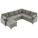 U-Shaped Sectional Sleeper Sofa With Ample Storage Space, 2 Cup Holders And Charging Ports For Living Room by Unique Piece Furniture