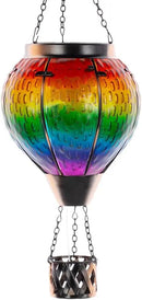 DREAMSOUL Hot Air Balloon Solar Lantern with Candle Holder, Glass Hanging Solar Lantern with Flickering Flame, Solar Lanterns Outdoor Waterproof for Lawn, Patio, Porch, Tree Decor by GreenHaven Gardens