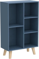 IOTXY Wooden Open Shelf Bookcase - 3-Tier Floor Standing Display Cabinet Rack with Legs, 5 Cubes Bookshelf, Bright Blue by CozyNest Decor