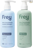 FREY Concentrated Liquid Laundry Detergent | Formulated for Sensitive Skin & HE Washers | Removes Stains Effectively | 50 Loads per Bottle (Cedar Grove & Bergamot Beach) by CozyNest Decor