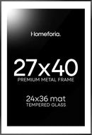 Homeforia 27x40 inch Poster Frame Black, High End Metal 27 x 40 Large Movie Picture Frames with Mat 24 by 36 in Photo, 27x40 Thin Frame Matted to 24x36, 40x27 Frame, Tempered Glass, Wall Kit, Set of 1 by CozyNest Decor