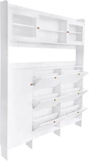 Ball & Cast Tipping Bucket 3-Tier Shoe Cabinet with 6 Flip Drawers and Storage Shelf,Entryway Hall Tree with Tempered Glass Doors and 4 Hooks,for Hallway,Mudroom,Living Room,White by CozyNest Decor