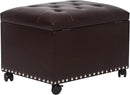 Leather Storage Ottoman Bench with Steerable Rolling Wheels, Rectangle 24 Inch Foot Rest Ottomans Stool for Living Room Bedroom (Vintage Brown) by CozyNest Decor